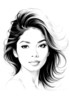 Minimalist Line Drawing of Woman's Expressive Portrait with Swept Hair