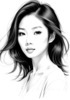 Minimalist Line Drawing of Woman's Expressive Portrait with Swept Hair