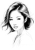 Minimalist Line Drawing of Woman's Expressive Portrait with Swept Hair