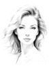 Minimalist Line Drawing of Woman's Expressive Portrait with Swept Hair