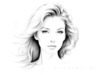 Minimalist Line Drawing of Woman's Expressive Portrait with Swept Hair