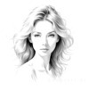 Minimalist Line Drawing of Woman's Expressive Portrait with Swept Hair