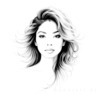 Minimalist Line Drawing of Woman's Expressive Portrait with Swept Hair