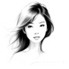 Minimalist Line Drawing of Woman's Expressive Portrait with Swept Hair