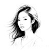 Minimalist Line Drawing of Woman's Expressive Portrait with Swept Hair
