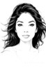 Minimalist Line Drawing of Woman's Expressive Portrait with Swept Hair