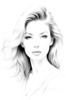 Minimalist Line Drawing of Woman's Expressive Portrait with Swept Hair