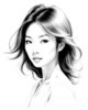 Minimalist Line Drawing of Woman's Expressive Portrait with Swept Hair