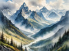 Printable Misty Mountains with Clouds Flowing Art Image