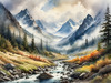 Printable Misty Mountains with Clouds Flowing Art Image
