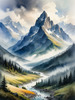 Printable Misty Mountains with Clouds Flowing Art Image