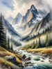 Printable Misty Mountains with Clouds Flowing Art Image
