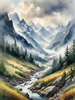 Printable Misty Mountains with Clouds Flowing Art Image