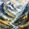 Printable Misty Mountains with Clouds Flowing Art Image
