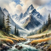 Printable Misty Mountains with Clouds Flowing Art Image