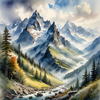 Printable Misty Mountains with Clouds Flowing Art Image