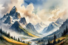 Printable Misty Mountains with Clouds Flowing Art Image