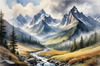 Printable Misty Mountains with Clouds Flowing Art Image