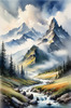 Printable Misty Mountains with Clouds Flowing Art Image
