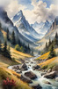 Printable Misty Mountains with Clouds Flowing Art Image