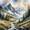 Printable Misty Mountains with Clouds Flowing Art Image