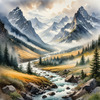 Printable Misty Mountains with Clouds Flowing Art Image