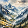 Printable Misty Mountains with Clouds Flowing Art Image