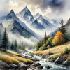 Printable Misty Mountains with Clouds Flowing Art Image