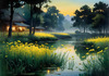Quiet Meadow Under Moonlight with Fireflies Dance Landscape Print