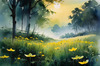 Quiet Meadow Under Moonlight with Fireflies Dance Landscape Print