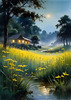 Quiet Meadow Under Moonlight with Fireflies Dance Landscape Print