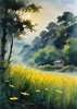 Quiet Meadow Under Moonlight with Fireflies Dance Landscape Print