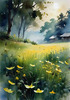 Quiet Meadow Under Moonlight with Fireflies Dance Landscape Print