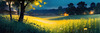 Quiet Meadow Under Moonlight with Fireflies Dance Landscape Print