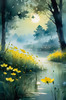 Quiet Meadow Under Moonlight with Fireflies Dance Landscape Print