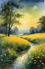 Quiet Meadow Under Moonlight with Fireflies Dance Landscape Print