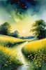 Quiet Meadow Under Moonlight with Fireflies Dance Landscape Print