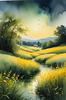 Quiet Meadow Under Moonlight with Fireflies Dance Landscape Print