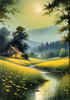 Quiet Meadow Under Moonlight with Fireflies Dance Landscape Print