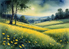 Quiet Meadow Under Moonlight with Fireflies Dance Landscape Print