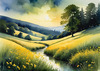 Quiet Meadow Under Moonlight with Fireflies Dance Landscape Print