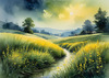 Quiet Meadow Under Moonlight with Fireflies Dance Landscape Print