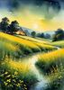 Quiet Meadow Under Moonlight with Fireflies Dance Landscape Print