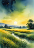 Quiet Meadow Under Moonlight with Fireflies Dance Landscape Print
