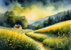 Quiet Meadow Under Moonlight with Fireflies Dance Landscape Print