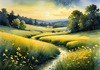 Quiet Meadow Under Moonlight with Fireflies Dance Landscape Print