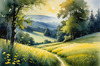 Quiet Meadow Under Moonlight with Fireflies Dance Landscape Print