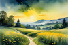 Quiet Meadow Under Moonlight with Fireflies Dance Landscape Print