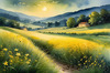 Quiet Meadow Under Moonlight with Fireflies Dance Landscape Print