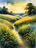 Quiet Meadow Under Moonlight with Fireflies Dance Landscape Print
